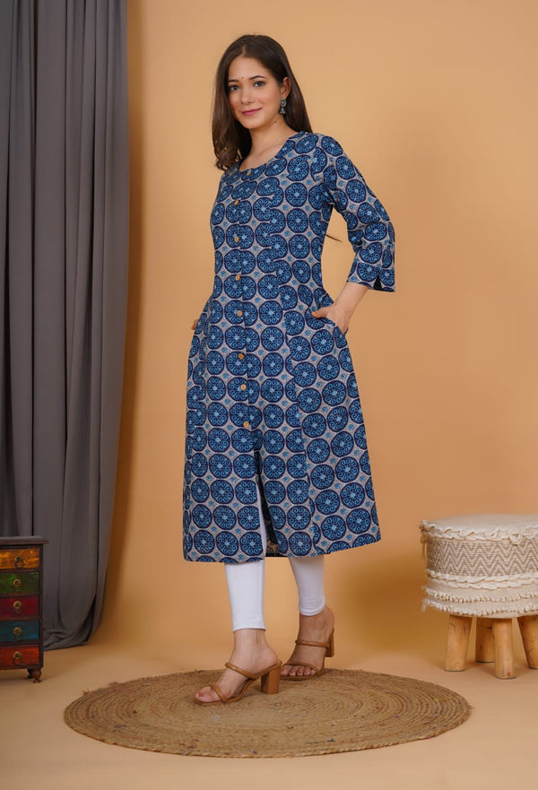 Navy Blue Printed Kurti