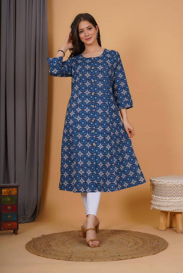 Navy Blue Printed Kurti