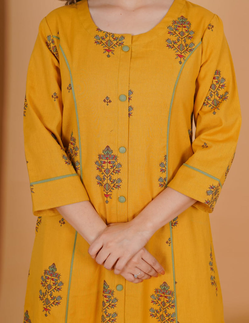 Mustard Yellow Printed Kurti