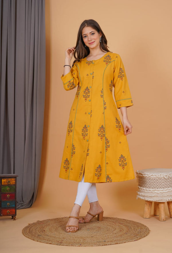 Mustard Yellow Printed Kurti