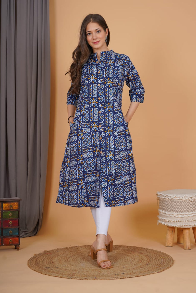 Royal Blue Printed Kurti