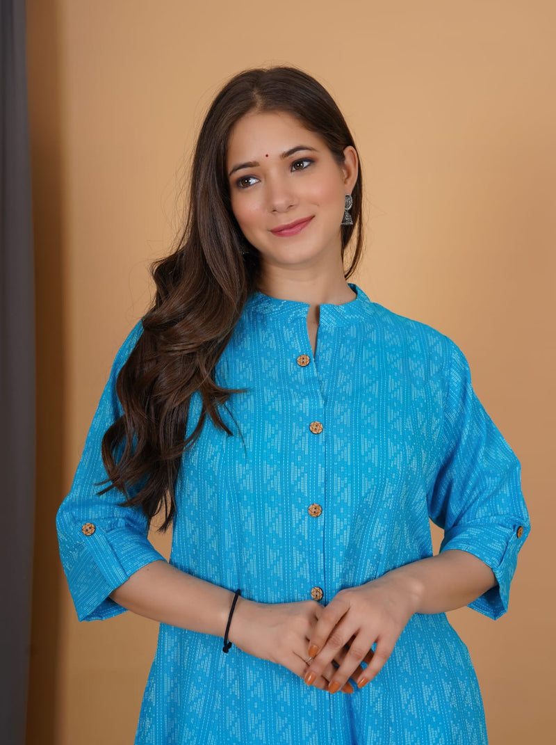 Sky Blue Printed Kurti