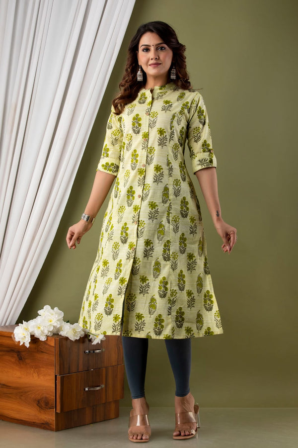 Pista Floral Printed Kurti