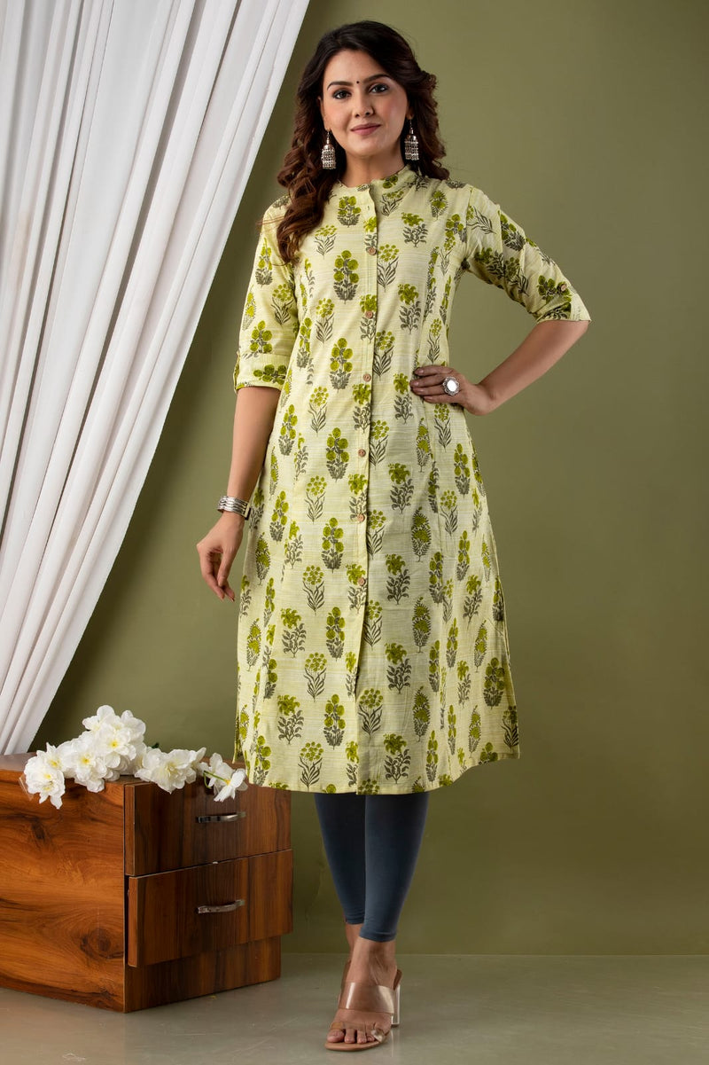 Pista Floral Printed Kurti