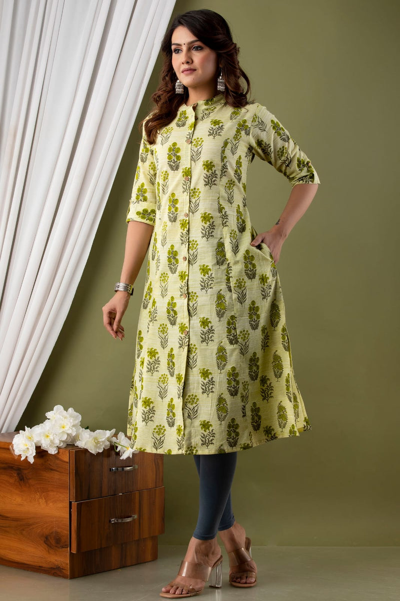 Pista Floral Printed Kurti