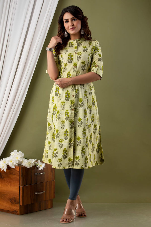 Pista Floral Printed Kurti