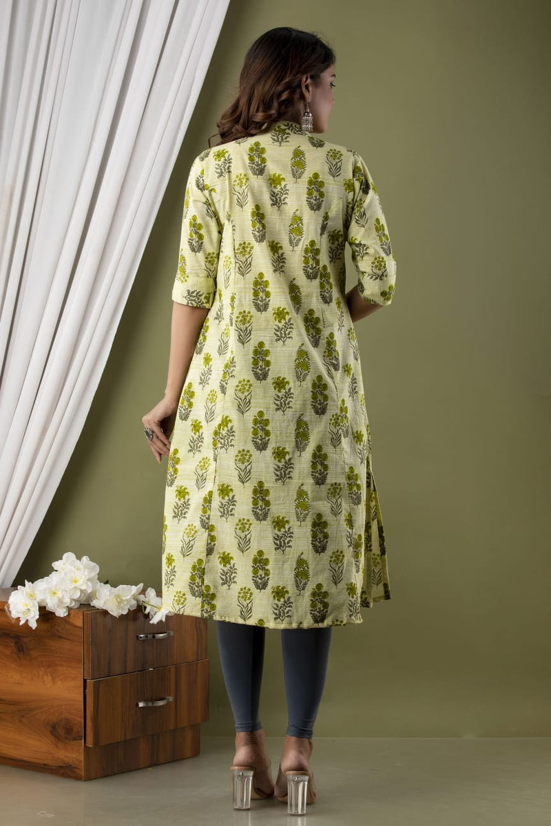 Pista Floral Printed Kurti