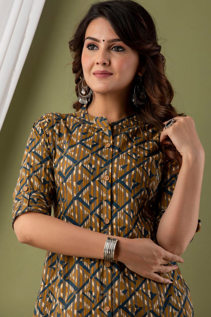 Brown Stripe Printed Kurti