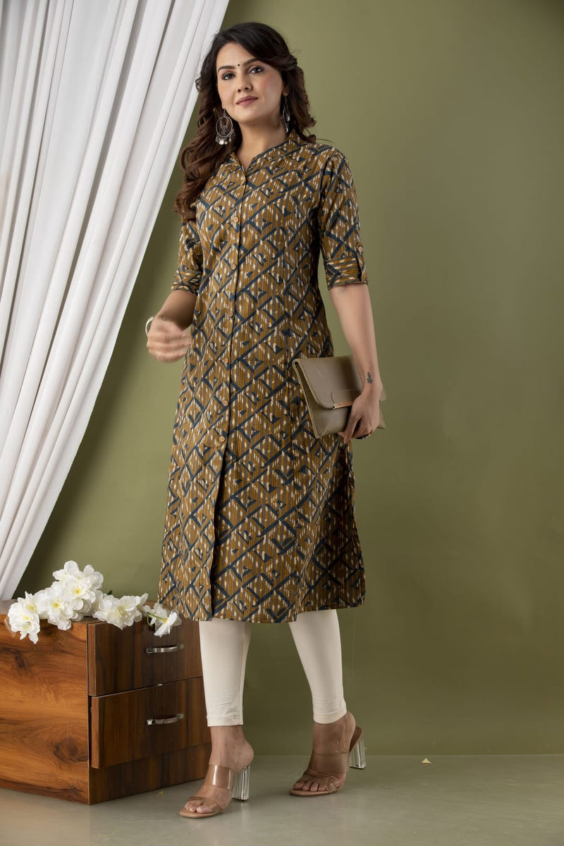 Brown Stripe Printed Kurti