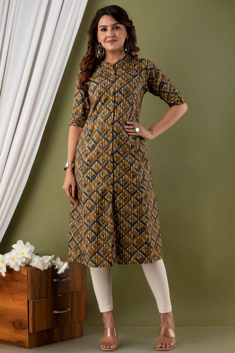 Brown Stripe Printed Kurti