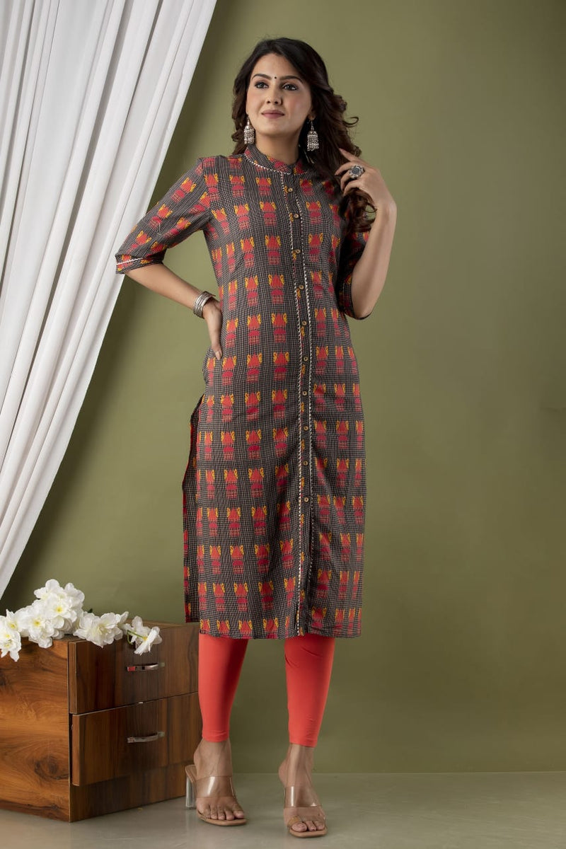 Black, White & Red Printed Kurti