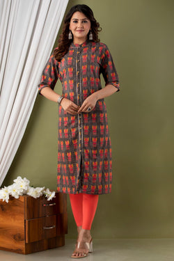 Black, White & Red Printed Kurti