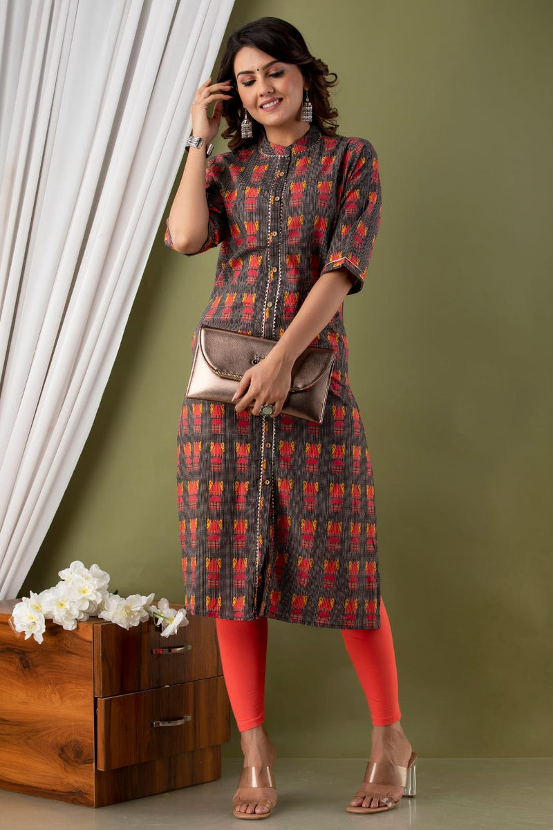 Black, White & Red Printed Kurti