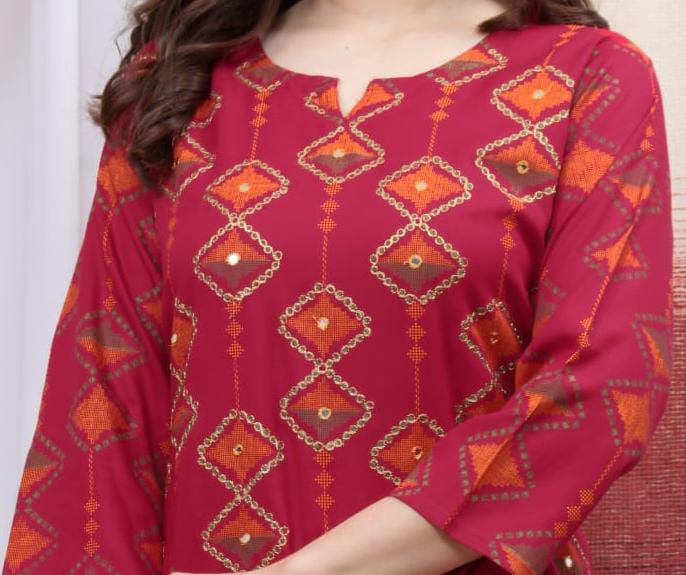 Maroon Red & Yellow Kurti Plazzo with Dupatta