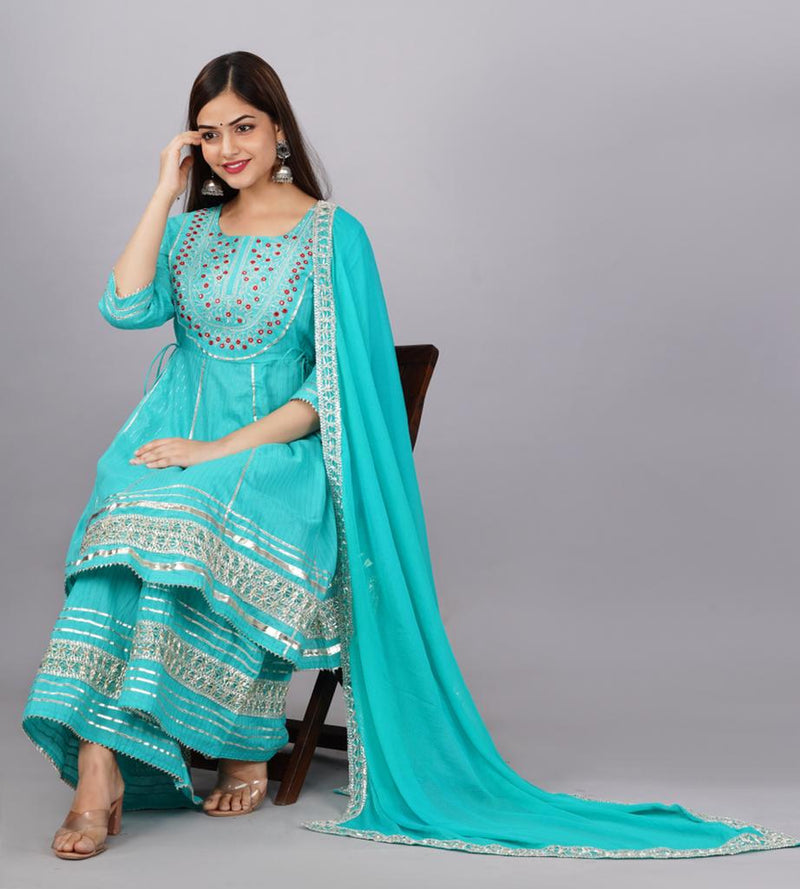 Sky Blue Sharara Set With Dupatta