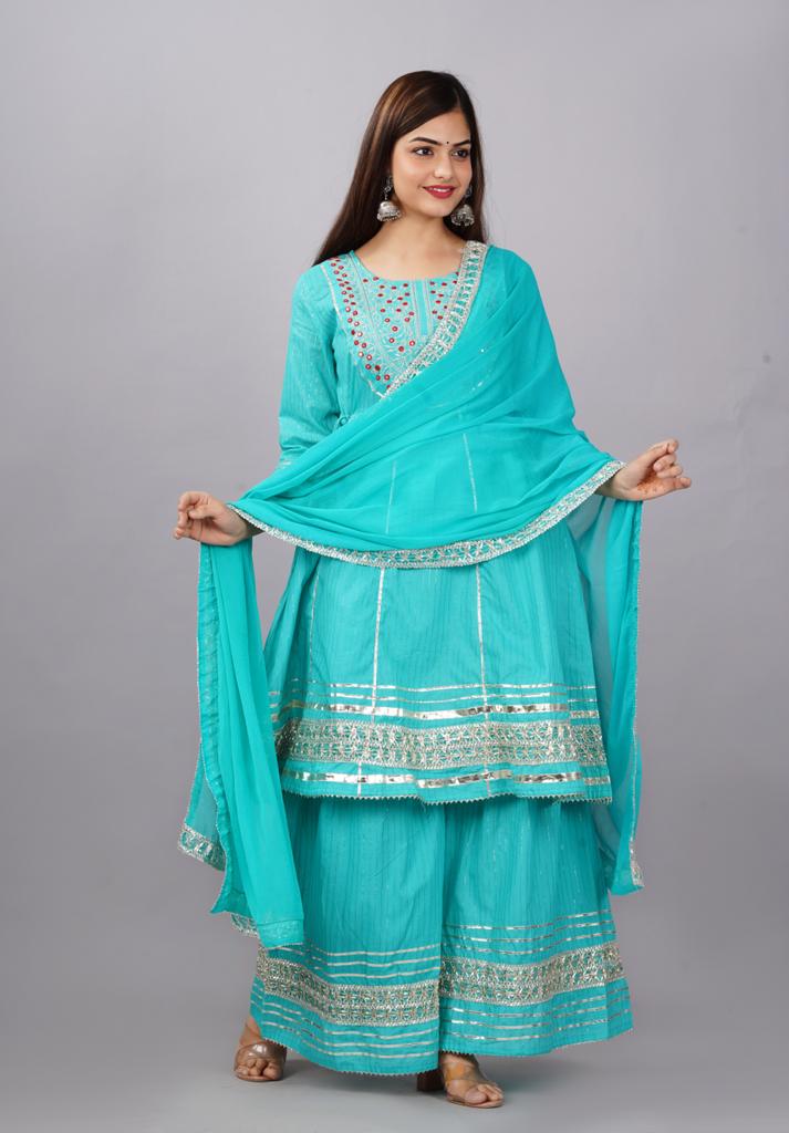 Sky Blue Sharara Set With Dupatta