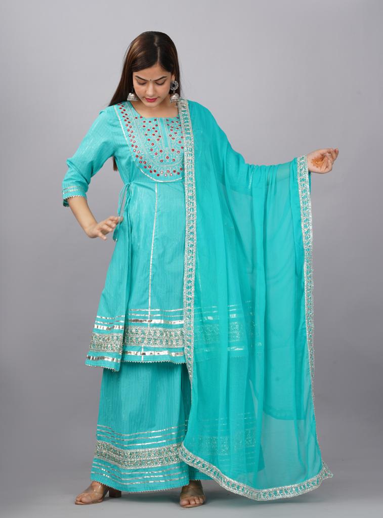 Sky Blue Sharara Set With Dupatta