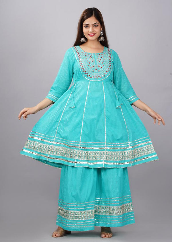 Sky Blue Sharara Set With Dupatta