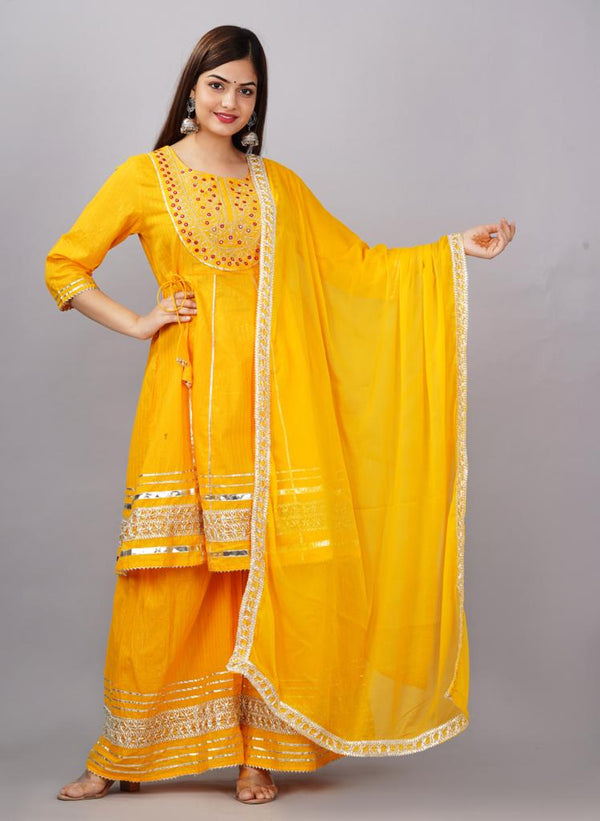 Bright Yellow Sharara Set With Dupatta