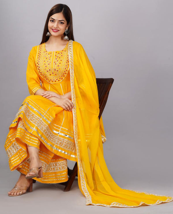 Bright Yellow Sharara Set With Dupatta