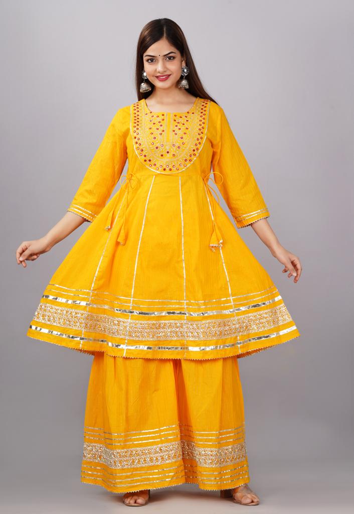 Bright Yellow Sharara Set With Dupatta