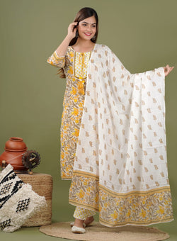 Marigold, Ivory & white Suit With Dupatta