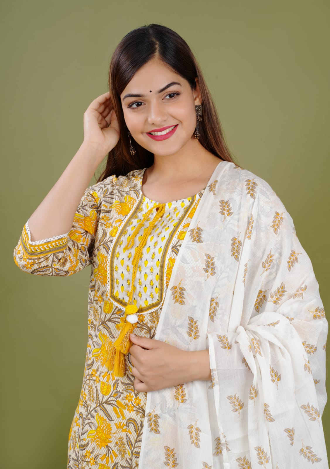 Marigold, Ivory & white Suit With Dupatta