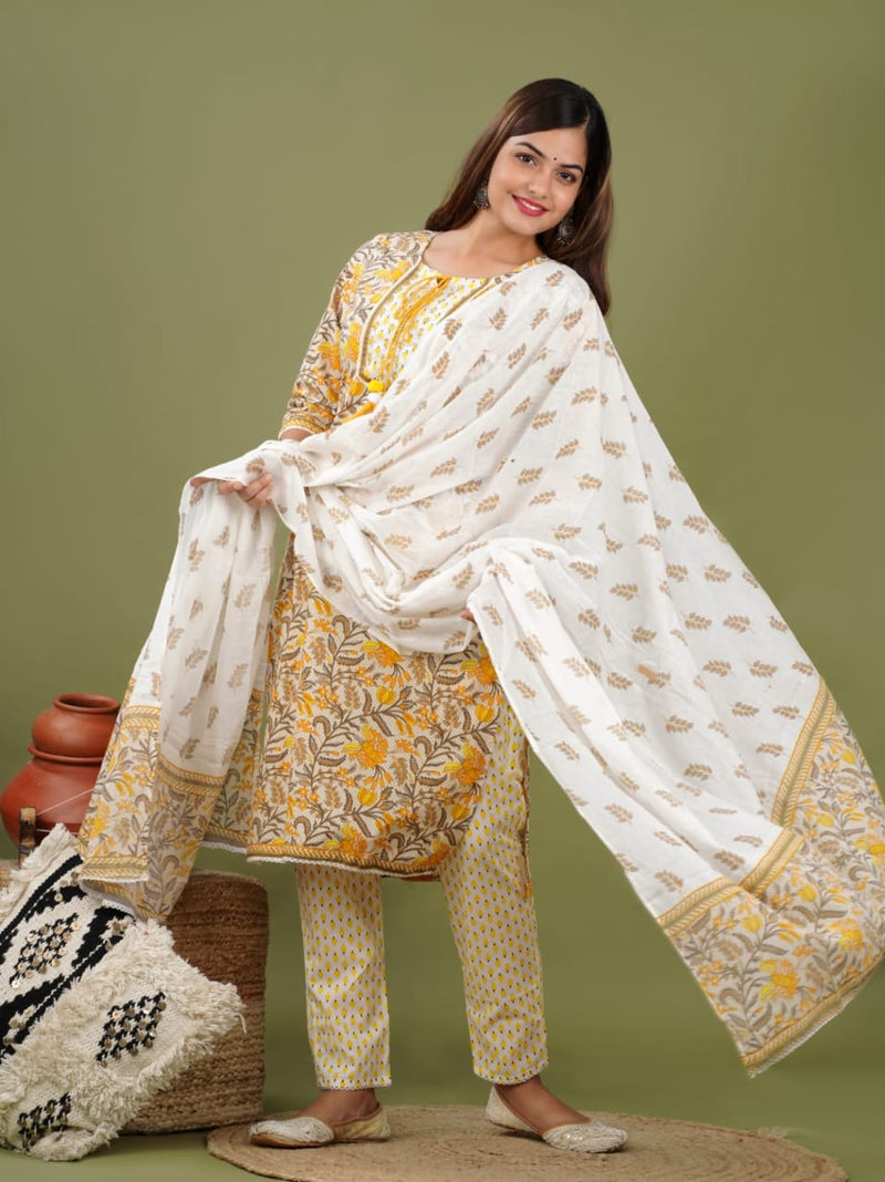 Marigold, Ivory & white Suit With Dupatta