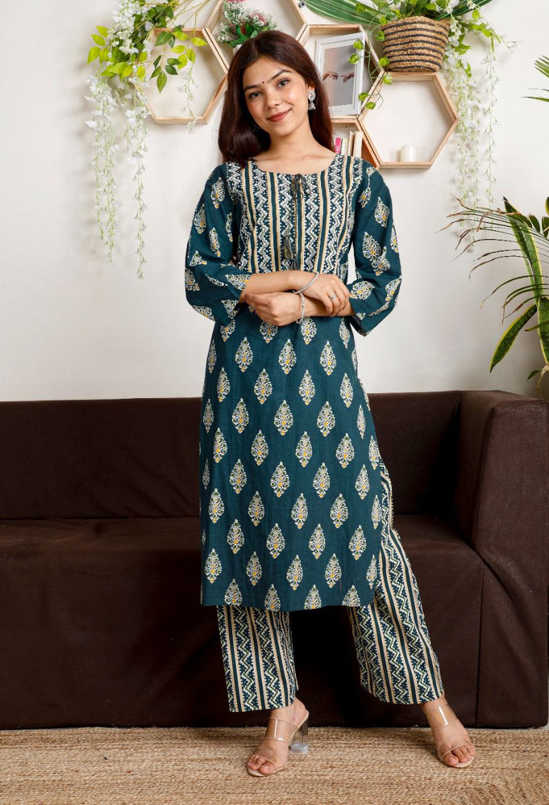 Teal & Golden Color Suit With Dupatta