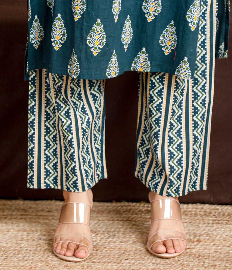 Teal & Golden Color Suit With Dupatta