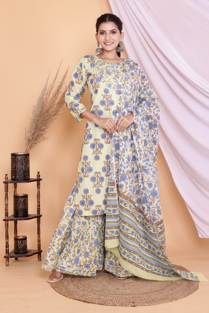 Light Lemon Kurti Sharara With Dupatta