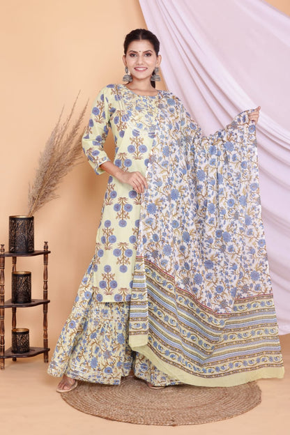 Light Lemon Kurti Sharara With Dupatta