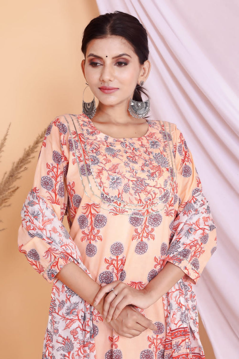 Peach Color Kurti Sharara With Dupatta