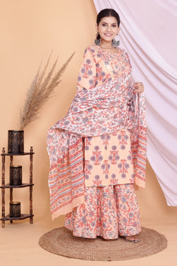 Peach Color Kurti Sharara With Dupatta