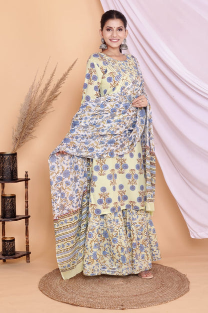 Light Lemon Kurti Sharara With Dupatta