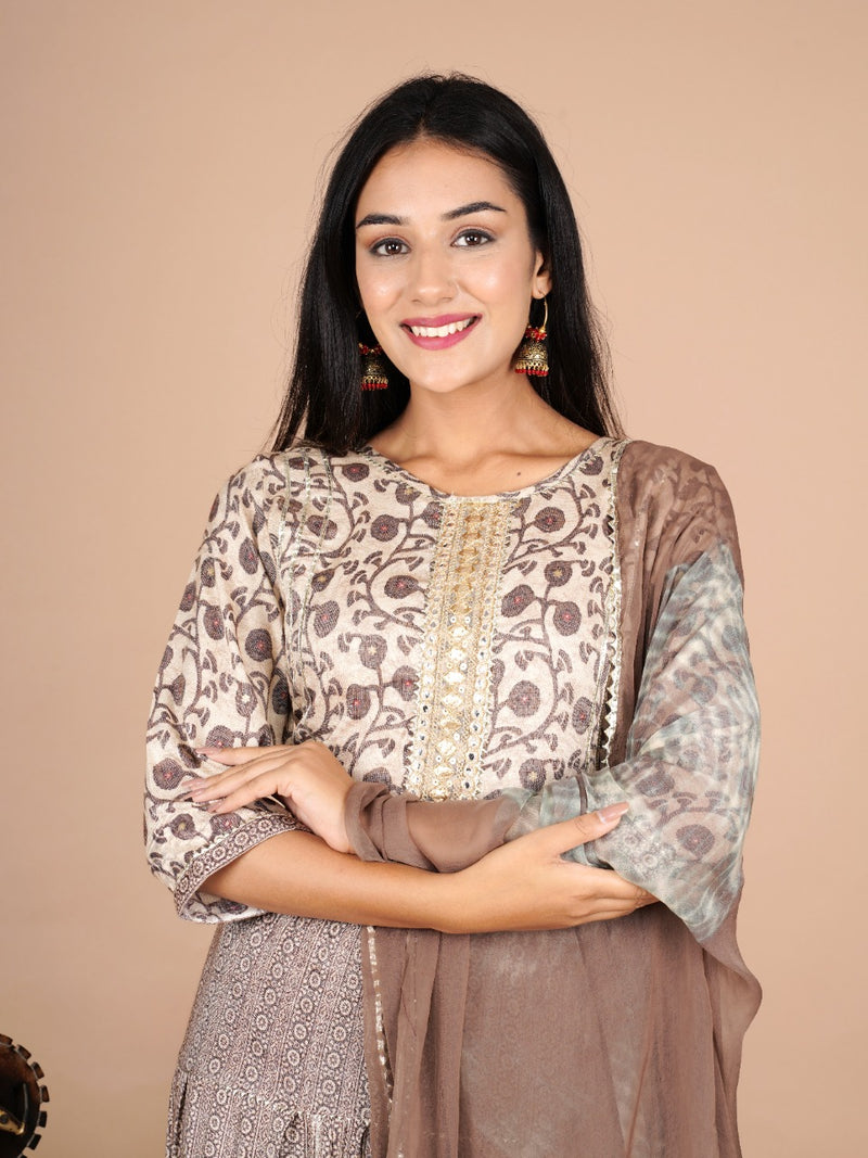 Designer Beige Coffee Suit With Dupatta