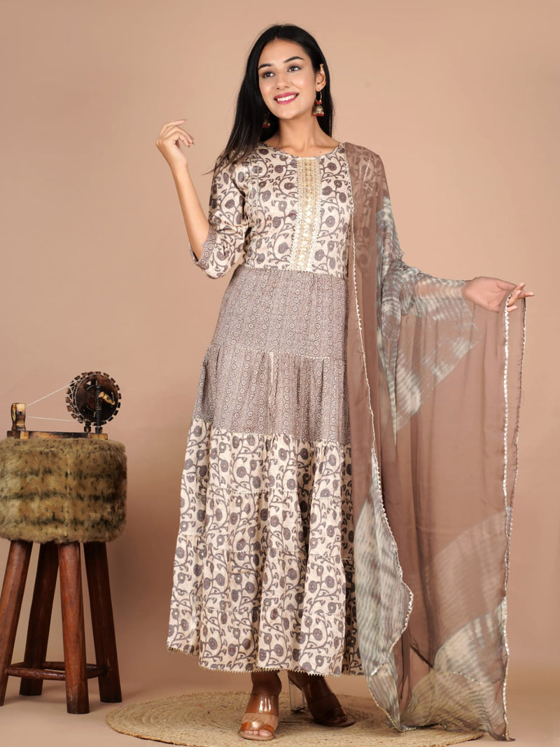 Designer Beige Coffee Suit With Dupatta