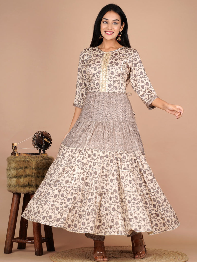 Designer Beige Coffee Suit With Dupatta