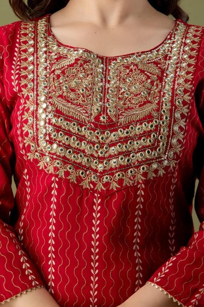 Red & White Suit With Dupatta