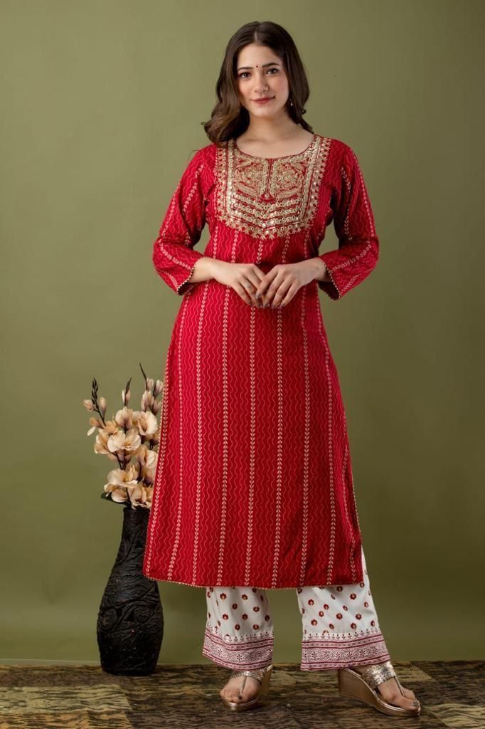 Red & White Suit With Dupatta