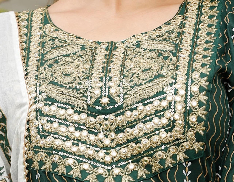 Dark Green & White Suit With Dupatta