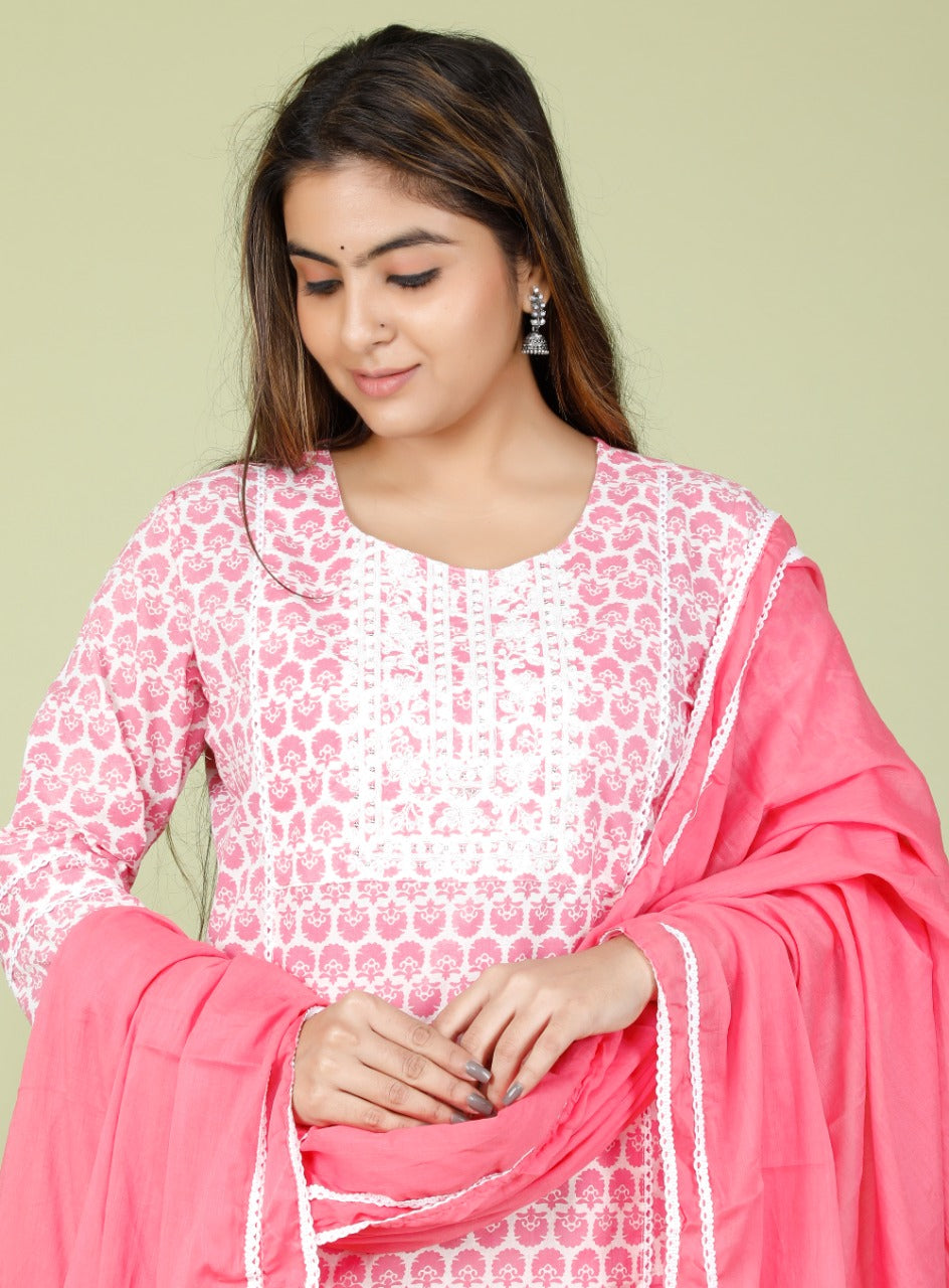 Pink & white Suit With Dupatta