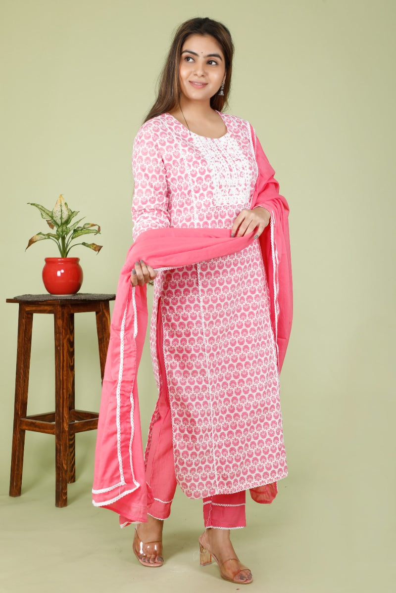 Pink & white Suit With Dupatta