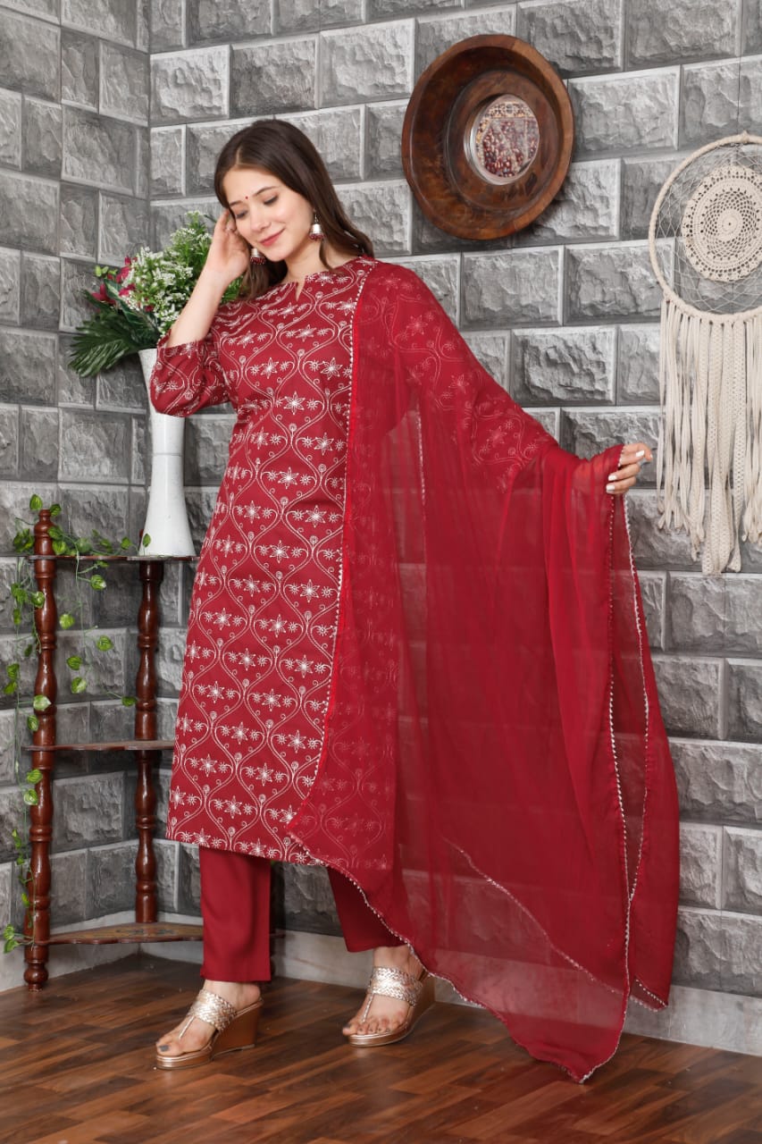 Beautiful Red Heavy embroidery Suit With Dupatta