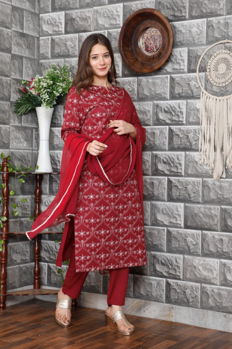 Beautiful Red Heavy embroidery Suit With Dupatta