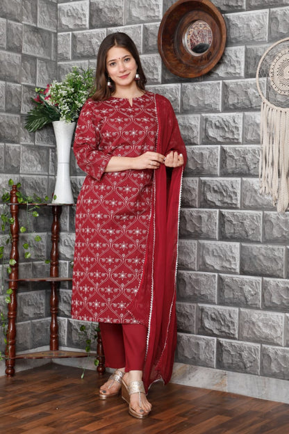 Beautiful Red Heavy embroidery Suit With Dupatta