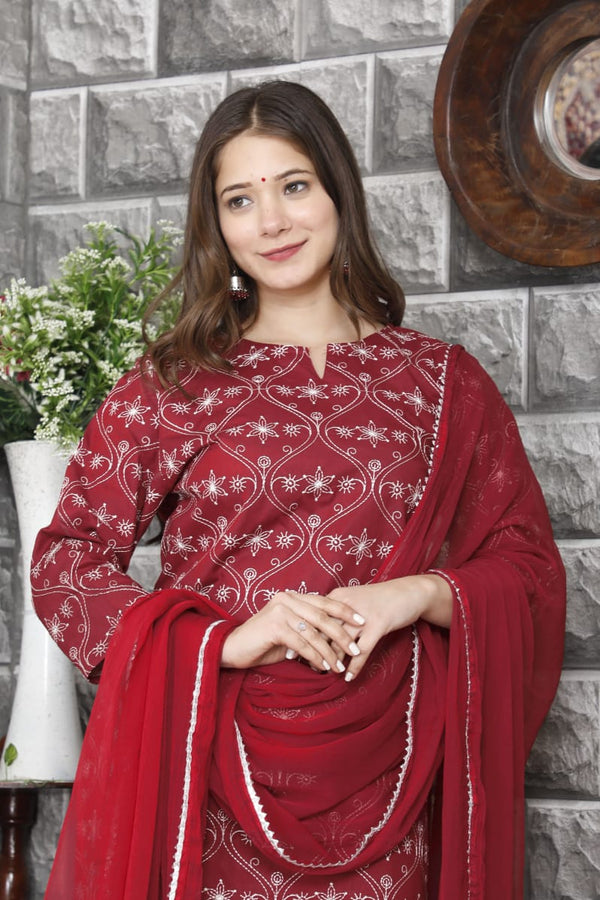 Beautiful Red Heavy embroidery Suit With Dupatta