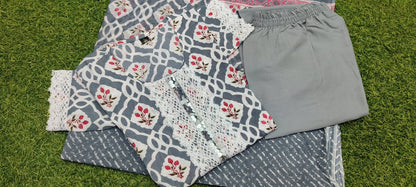 Grey Printed  Suit With Dupatta