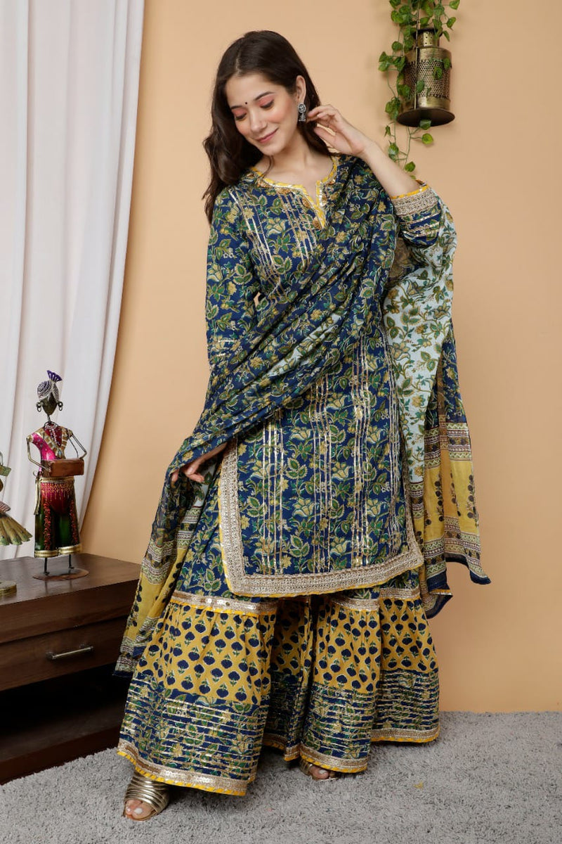 Designer Kurti Sharara Suit With Duppata