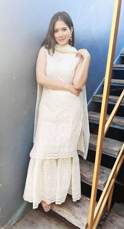 Ivory Pearl White Kurti Sharara with Dupatta